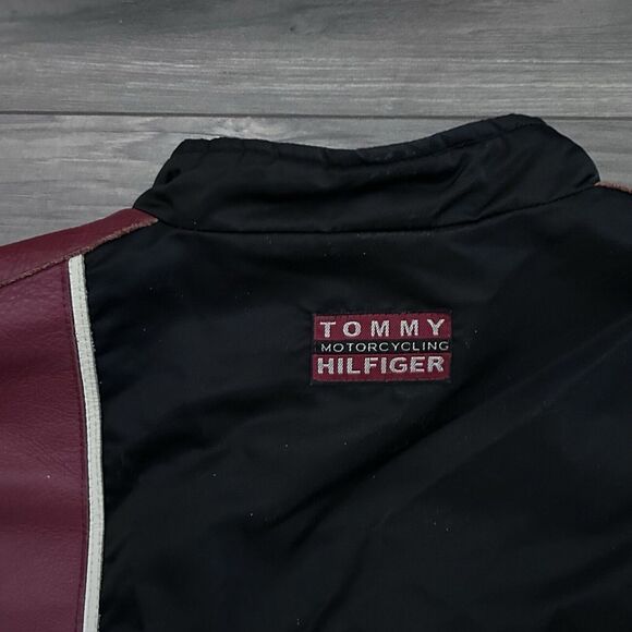 Vintage Tommy Hilfiger Racing Motorcycle Jacket Patches Men's XL Black Nylon - Picture 11 of 13